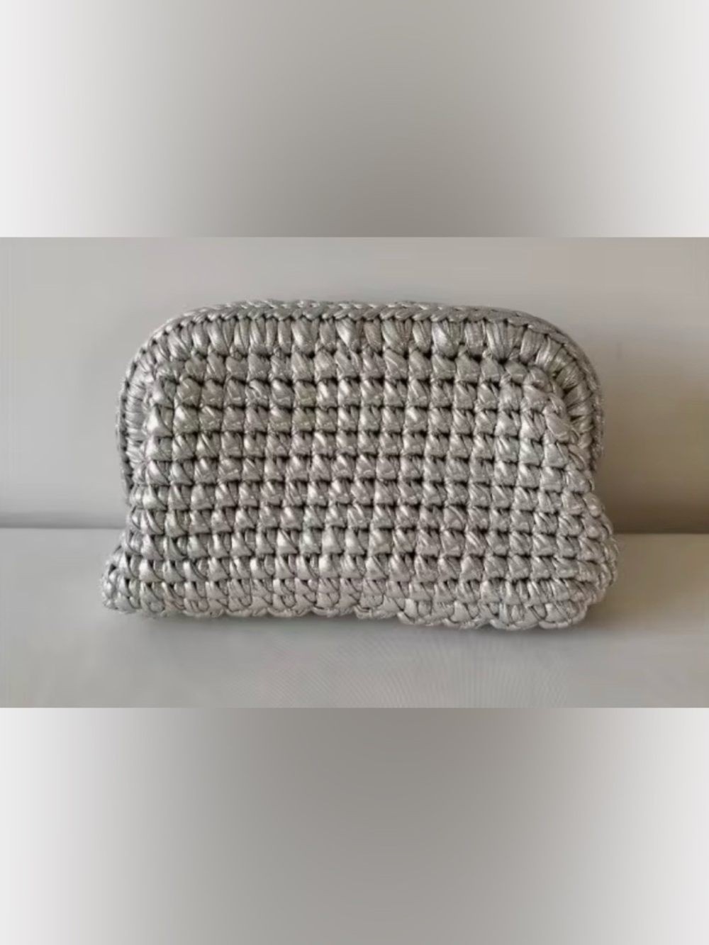 Woven Metallic Silver Clutch
